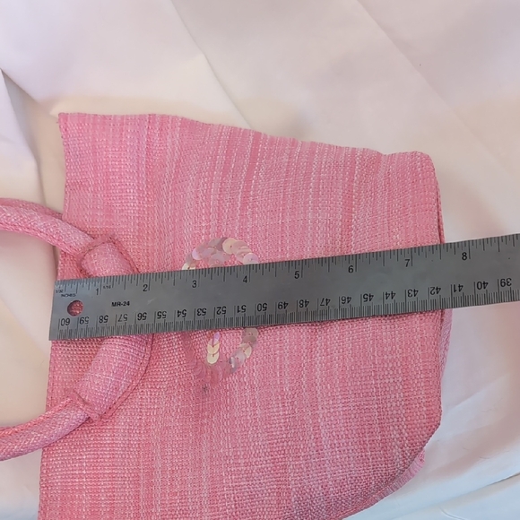Escada Pink Straw Tote with Round Handles and Sequin Detail - Picture 8 of 11